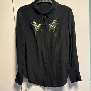 Black Silk Floral Print shirt